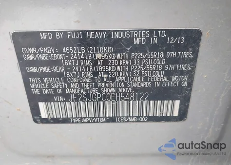 2014 Subaru Forester 2.0Xt Touring из США, поврежденный, VIN JF2SJGPC0EH548122